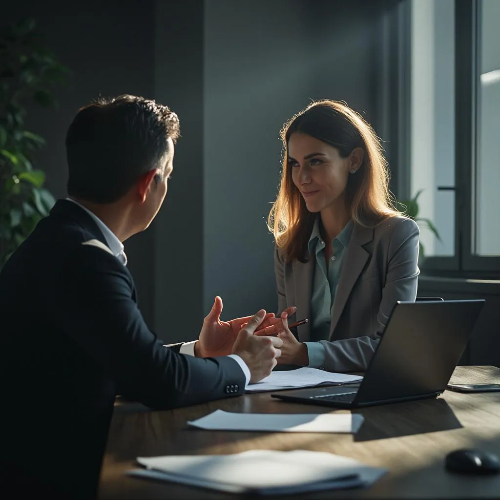 Cliente satisfecho estrechando la mano con un consultor tras una sesión exitosa